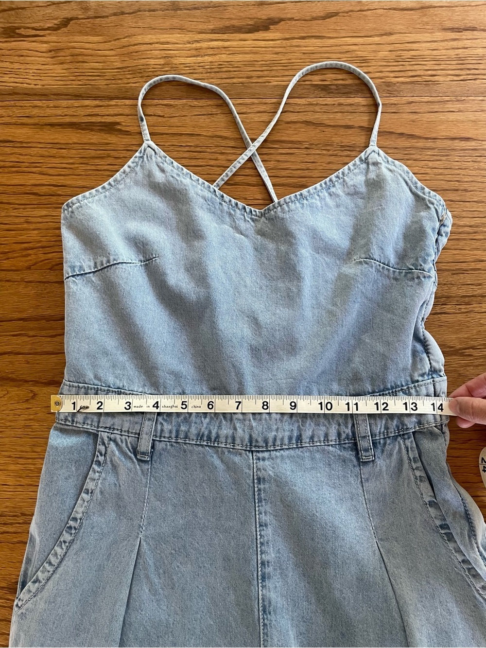 NWT Molly Bracken Light Blue Denim Jumpsuit With Thin Straps Wide Leg Sz L - Picture 11 of 13